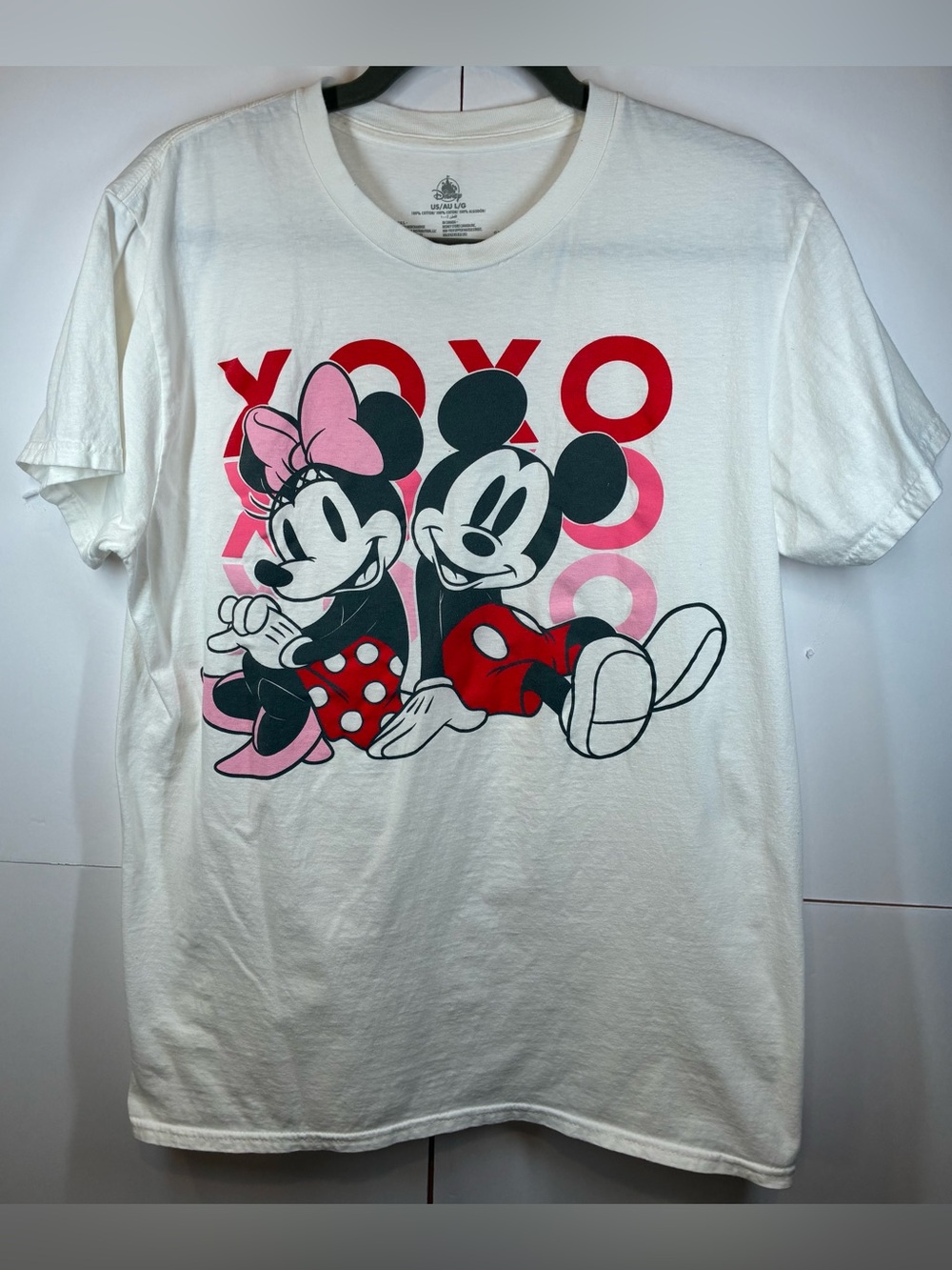 Disney Mickey & Minnie Mouse XOXO Graphic White T-Shirt Women's Size Large